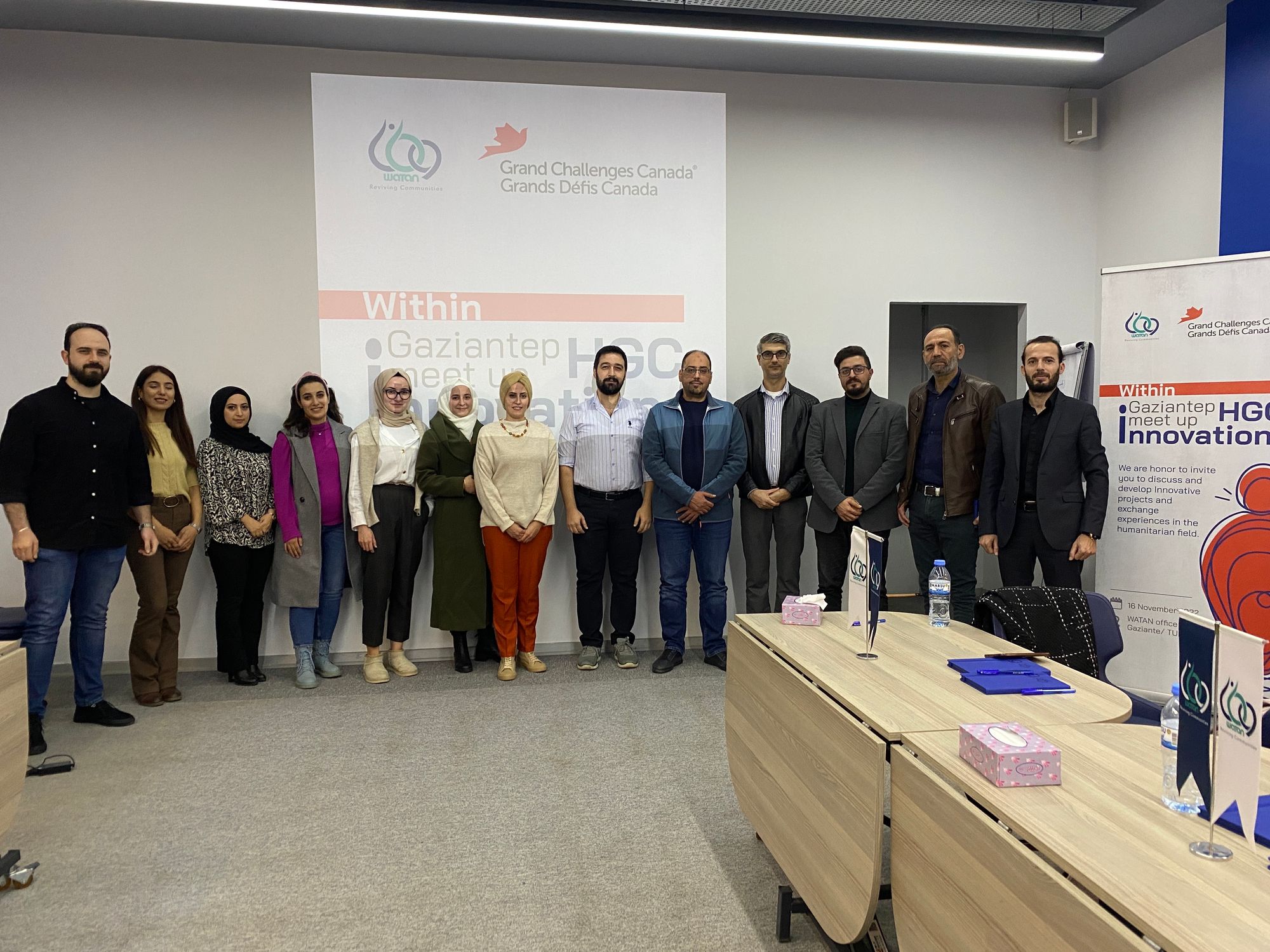 Hgc-funded innovators and others from the humanitarian ecosystem gather in Gaziantep, Turkey, to learn about each others' work facilitated B